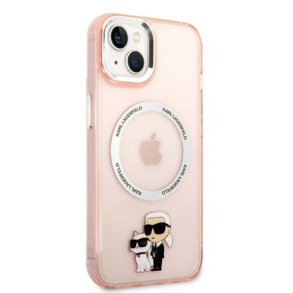 Custodia MagSafe per Apple iPhone 14, Karl Lagerfeld, Ikonik Karl & Choupette, Rosa