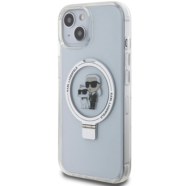 Custodia MagSafe per Apple iPhone 14, Karl Lagerfeld, Ring Stand Karl & Choupette, Bianca