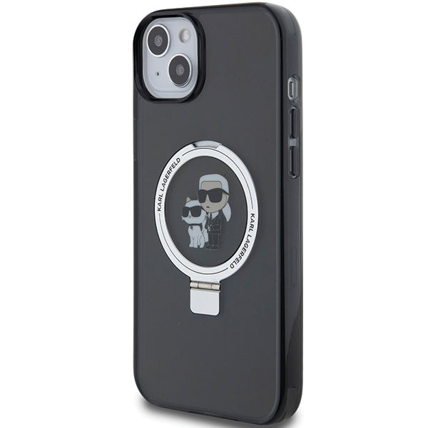 Custodia MagSafe per Apple iPhone 14, Karl Lagerfeld, Ring Stand Karl & Choupette, Nera