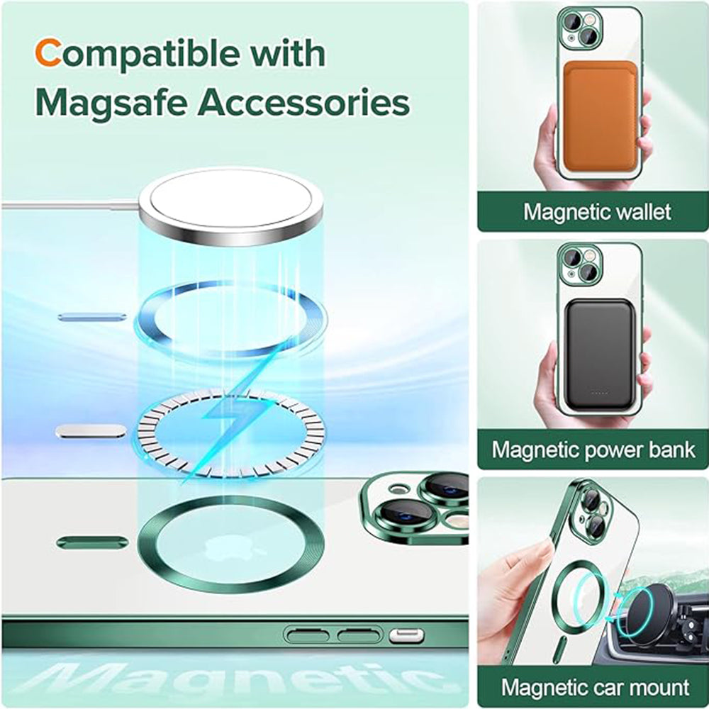 Custodia MagSafe per Apple iPhone 14 Plus, Techsuit, Luxury Crystal, Verde Scuro