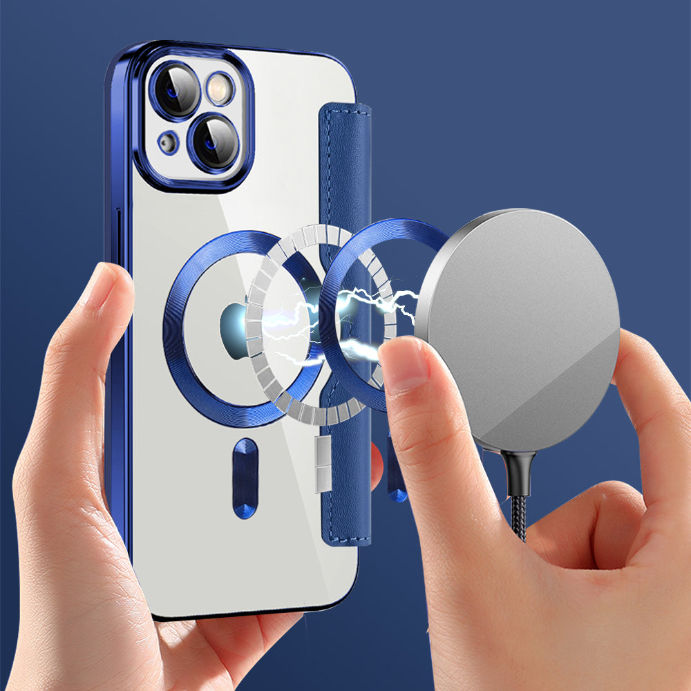 Coque MagSafe pour Apple iPhone 14 Plus, Techsuit, SmartMag Book, Bleue