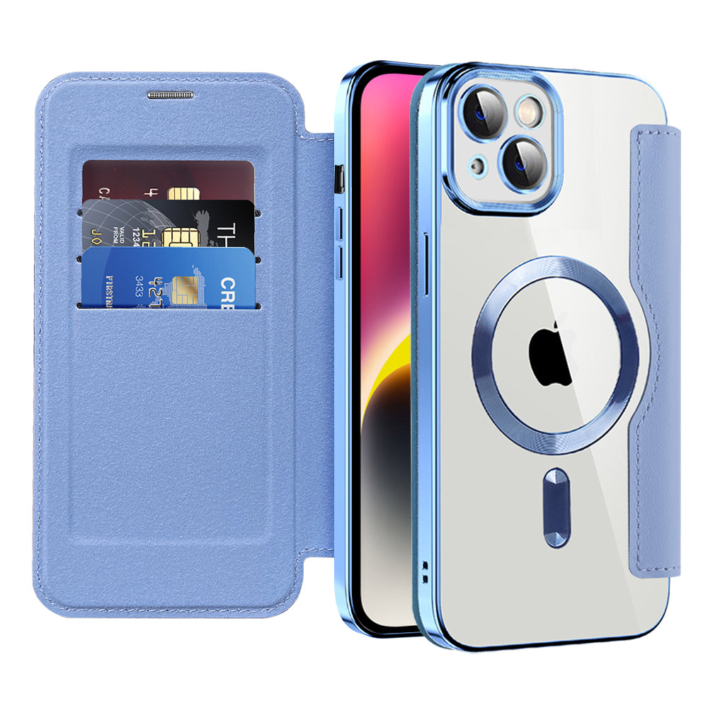 Coque MagSafe pour Apple iPhone 14 Plus, Techsuit, SmartMag Book, Bleu