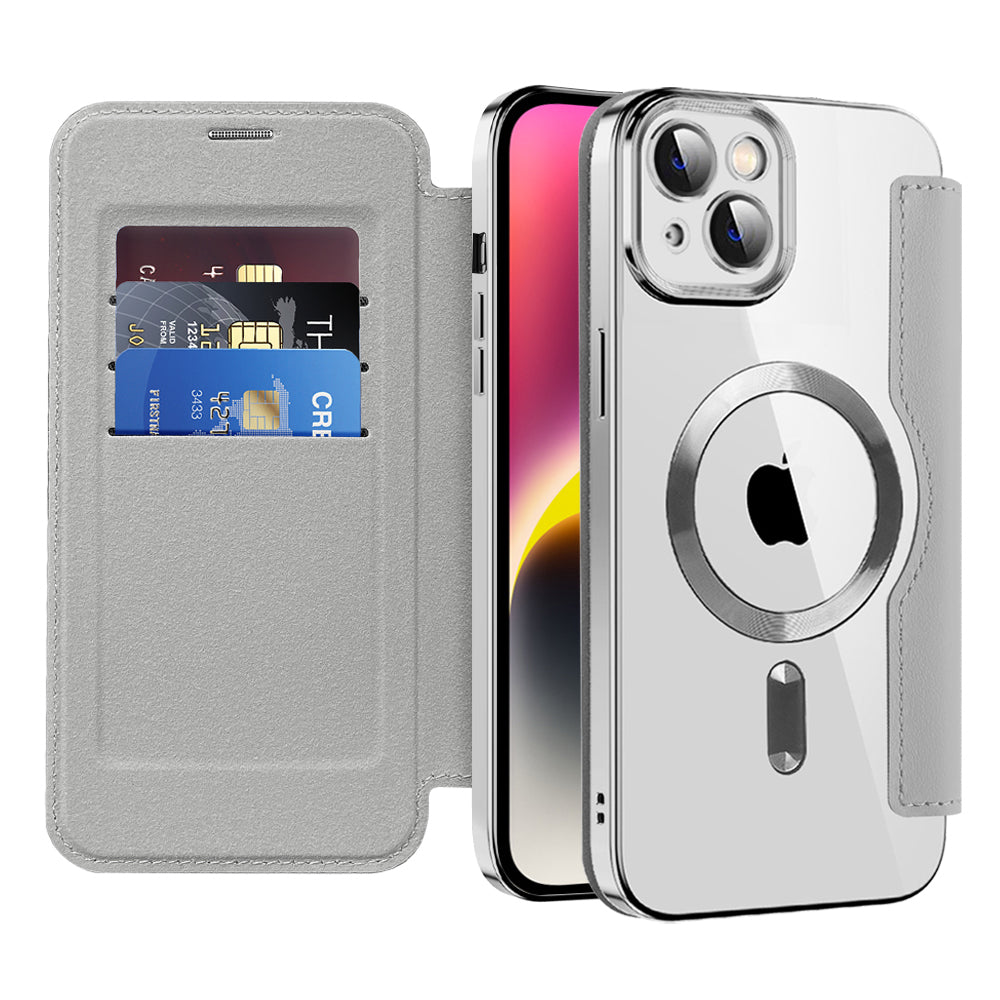 Coque MagSafe pour Apple iPhone 14 Plus, Techsuit, SmartMag Book, Gris