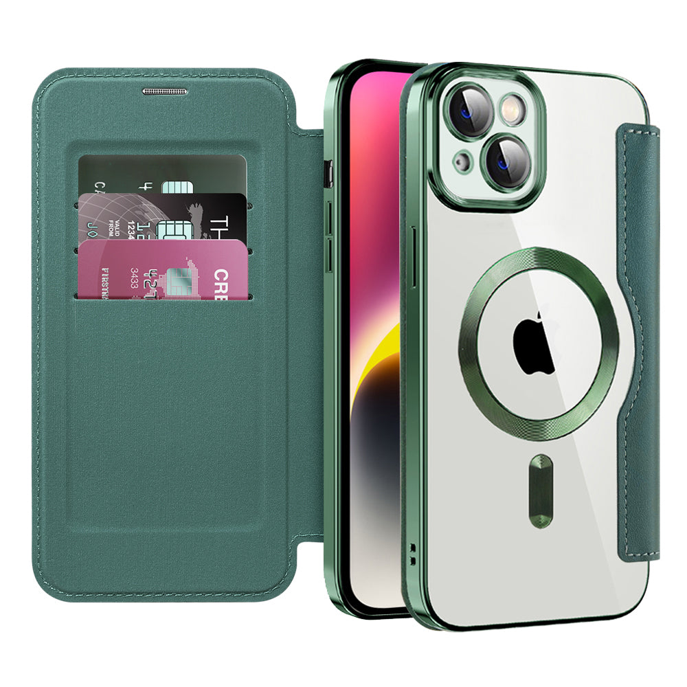 Coque MagSafe pour Apple iPhone 14 Plus, Techsuit, SmartMag Book, Vert