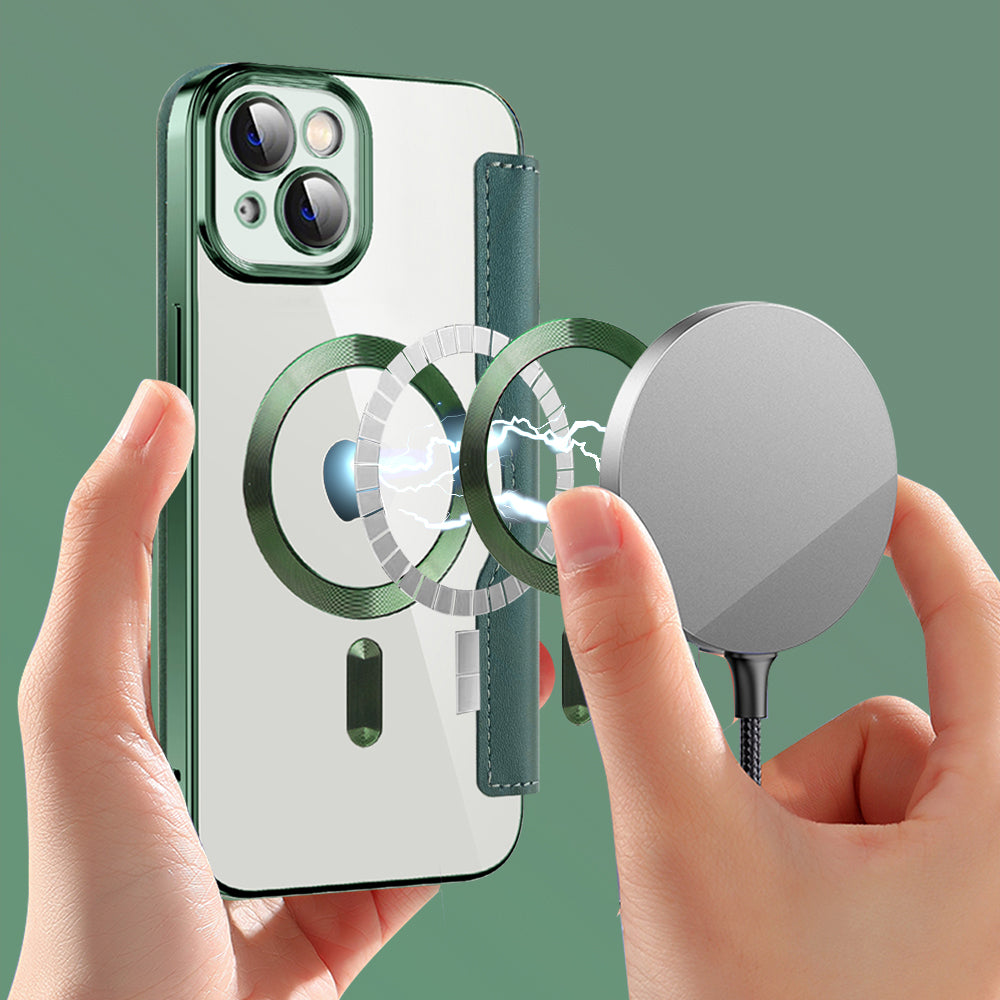 Coque MagSafe pour Apple iPhone 14 Plus, Techsuit, SmartMag Book, Vert