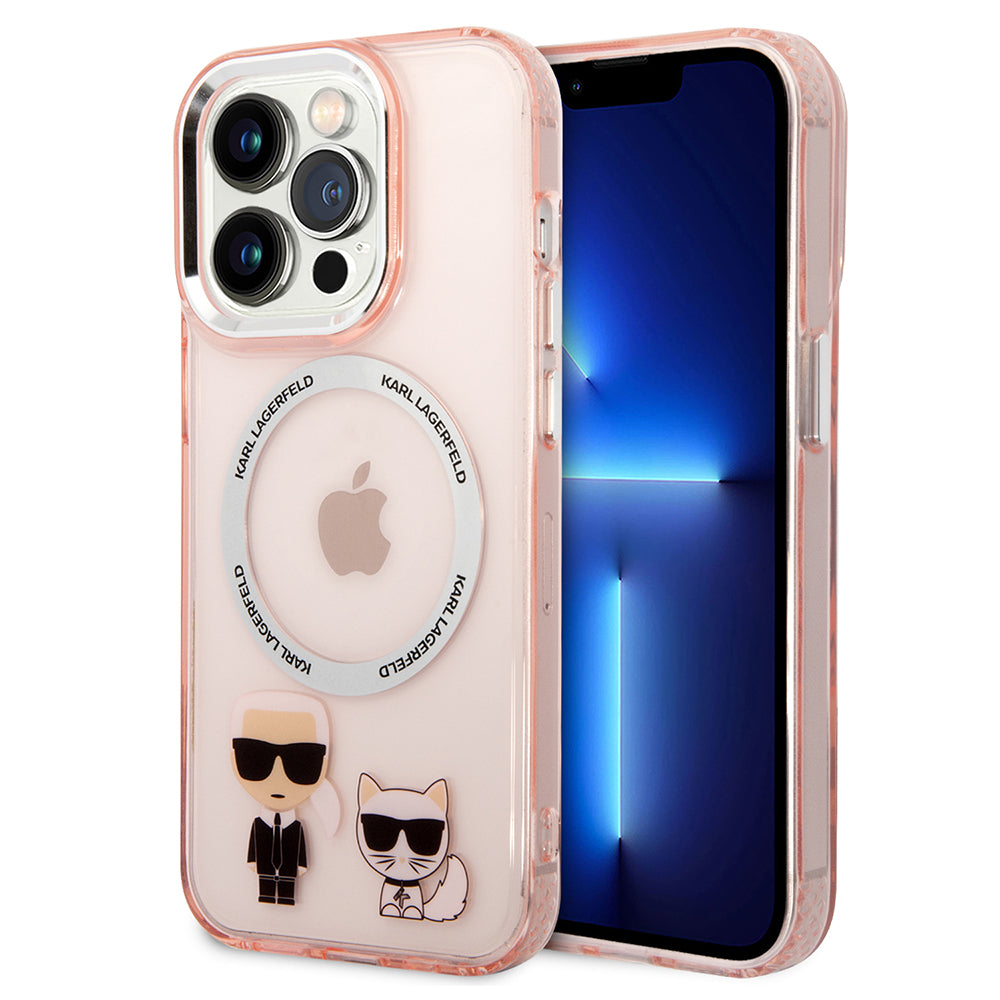 MagSafe Hülle für Apple iPhone 14 Pro, Karl Lagerfeld, Karl & Choupette Aluminium, Rosa