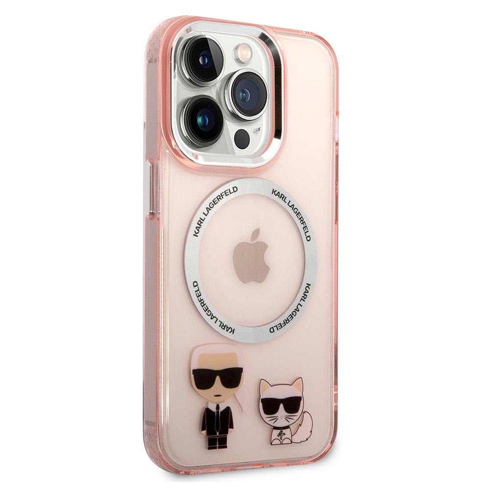 MagSafe Hülle für Apple iPhone 14 Pro, Karl Lagerfeld, Karl & Choupette Aluminium, Rosa