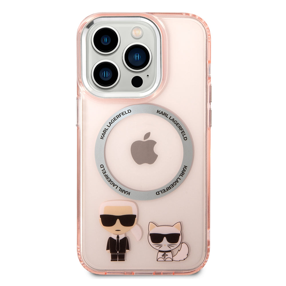 MagSafe Hülle für Apple iPhone 14 Pro, Karl Lagerfeld, Karl & Choupette Aluminium, Rosa