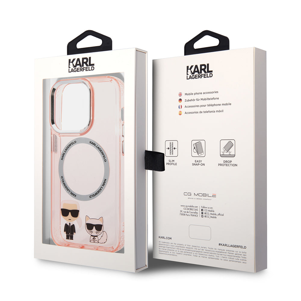 MagSafe Hülle für Apple iPhone 14 Pro, Karl Lagerfeld, Karl & Choupette Aluminium, Rosa