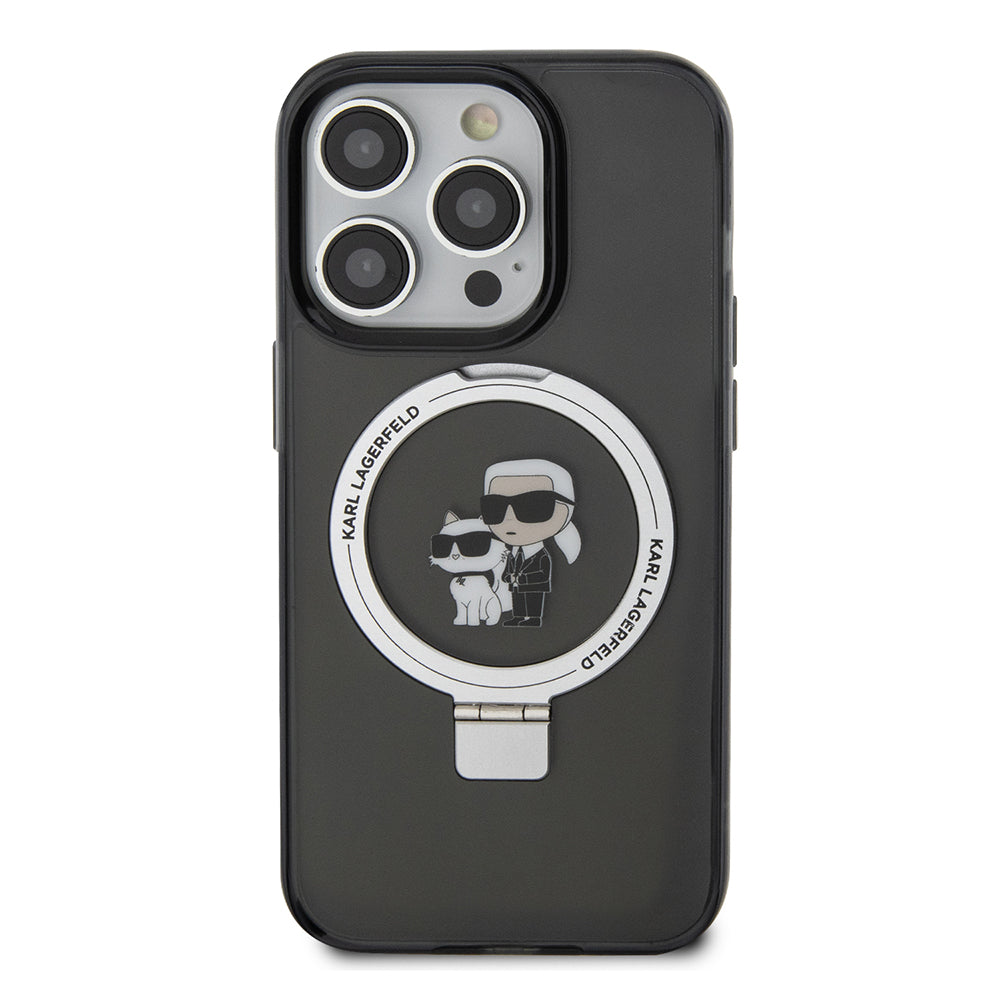 Custodia MagSafe per Apple iPhone 14 Pro, Karl Lagerfeld, Ring Stand Karl & Choupette, Nera