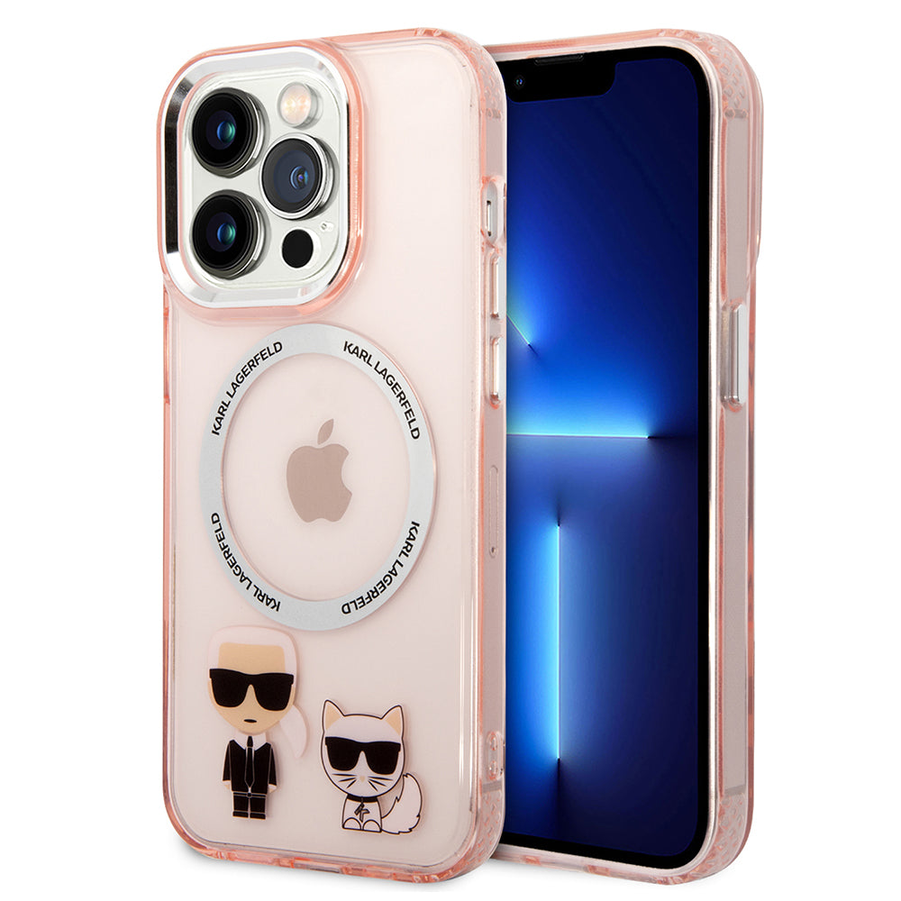 MagSafe Hülle für Apple iPhone 14 Pro Max, Karl Lagerfeld, Karl & Choupette Aluminium, Rosa