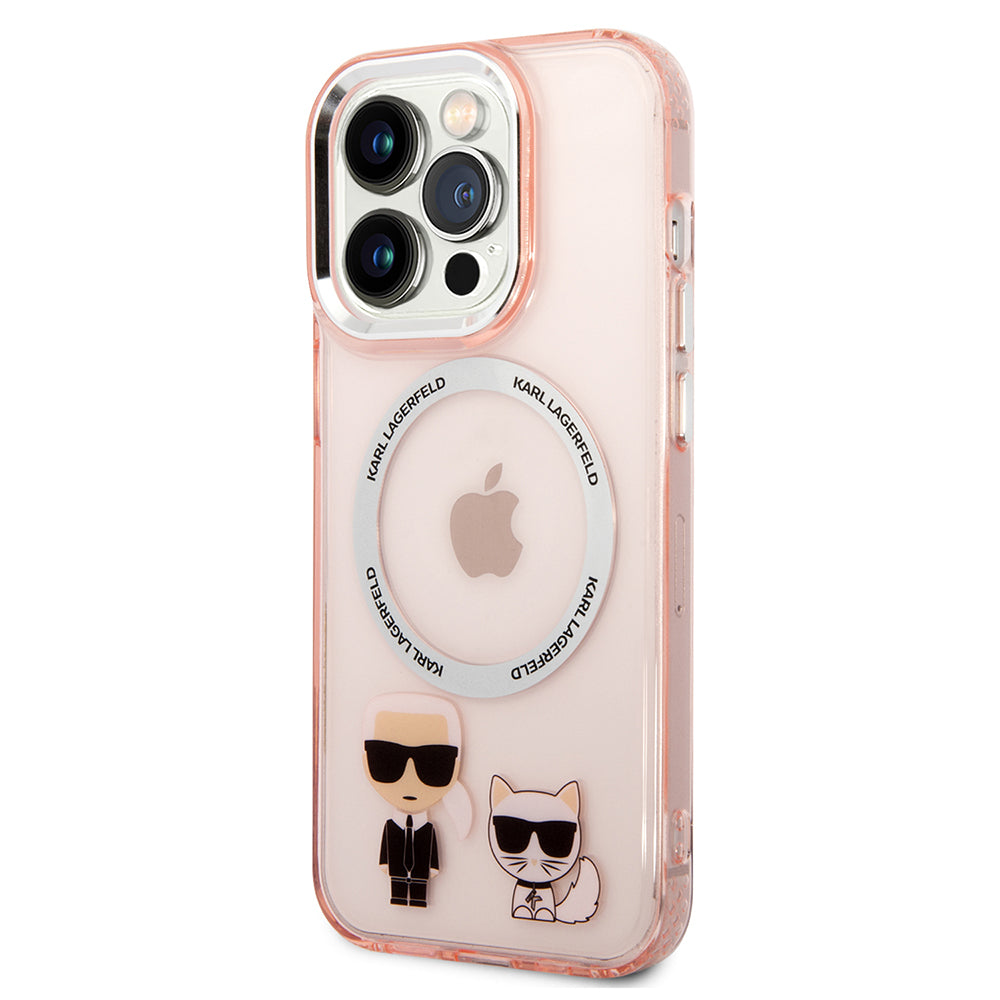 MagSafe Hülle für Apple iPhone 14 Pro Max, Karl Lagerfeld, Karl & Choupette Aluminium, Rosa