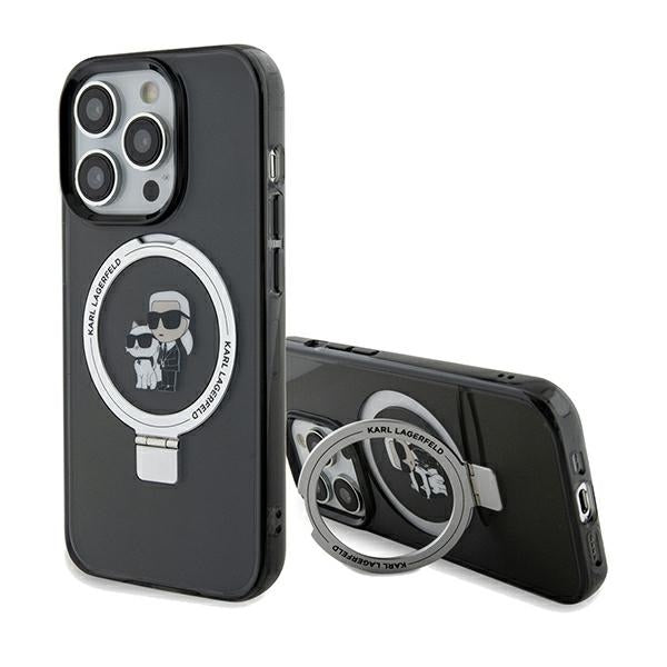 Custodia MagSafe per Apple iPhone 14 Pro Max, Karl Lagerfeld, Ring Stand Karl & Choupette, Nera