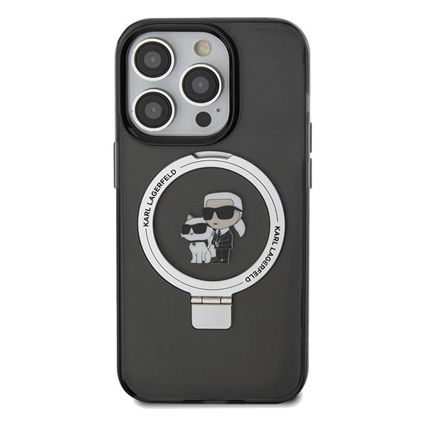 Custodia MagSafe per Apple iPhone 14 Pro Max, Karl Lagerfeld, Ring Stand Karl & Choupette, Nera