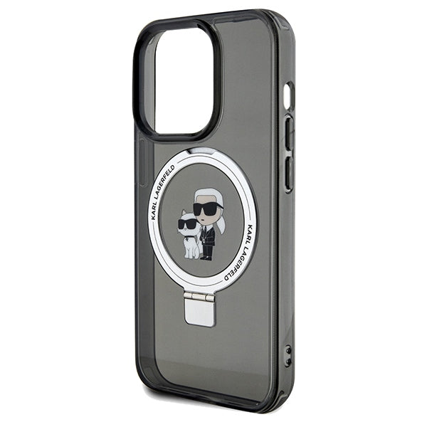 Custodia MagSafe per Apple iPhone 14 Pro Max, Karl Lagerfeld, Ring Stand Karl & Choupette, Nera