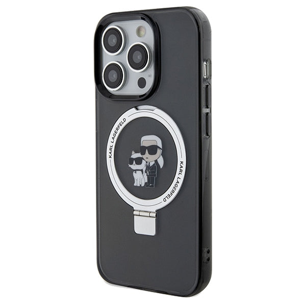 Custodia MagSafe per Apple iPhone 14 Pro Max, Karl Lagerfeld, Ring Stand Karl & Choupette, Nera