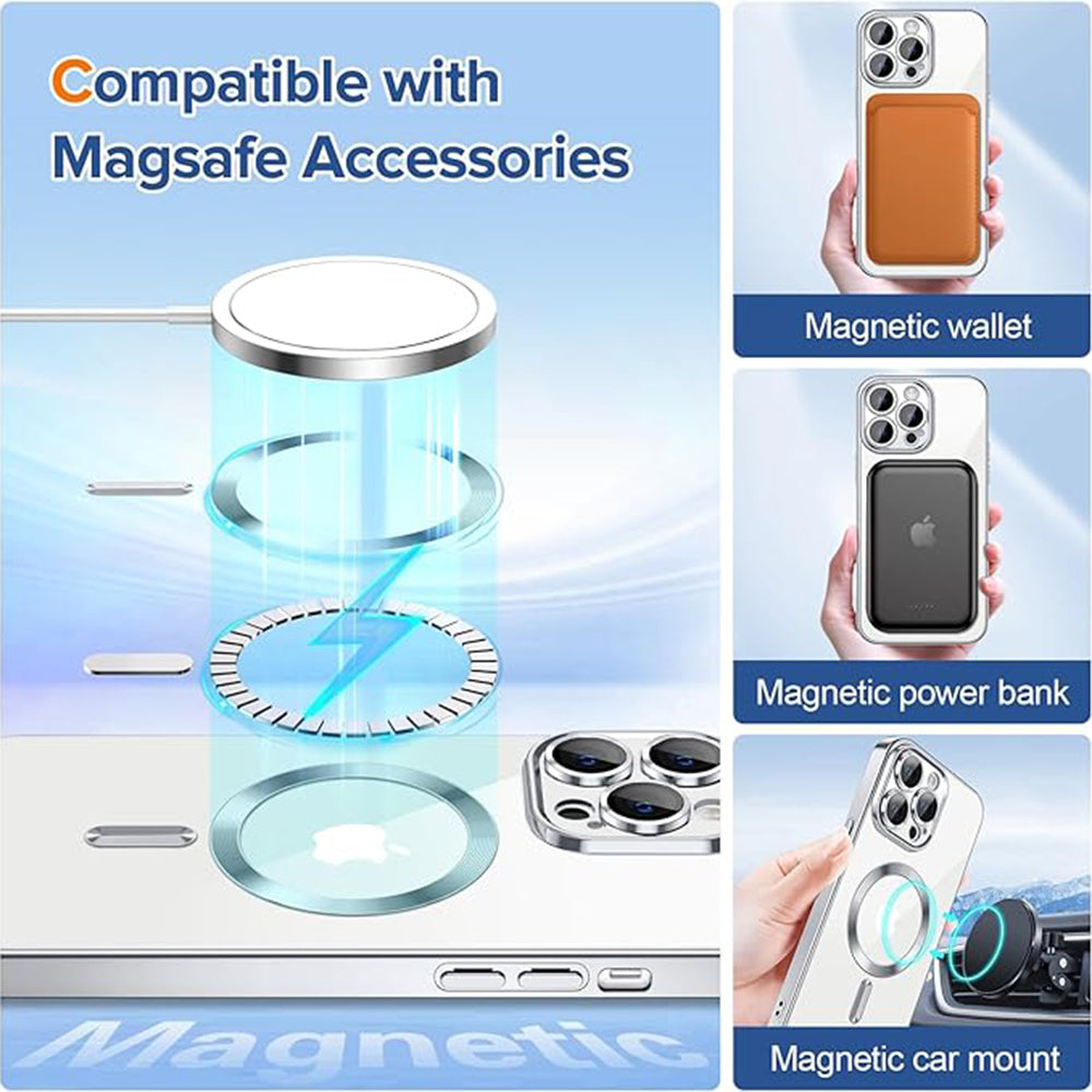 Custodia MagSafe per Apple iPhone 14 Pro Max, Techsuit, Luxury Crystal, Argento