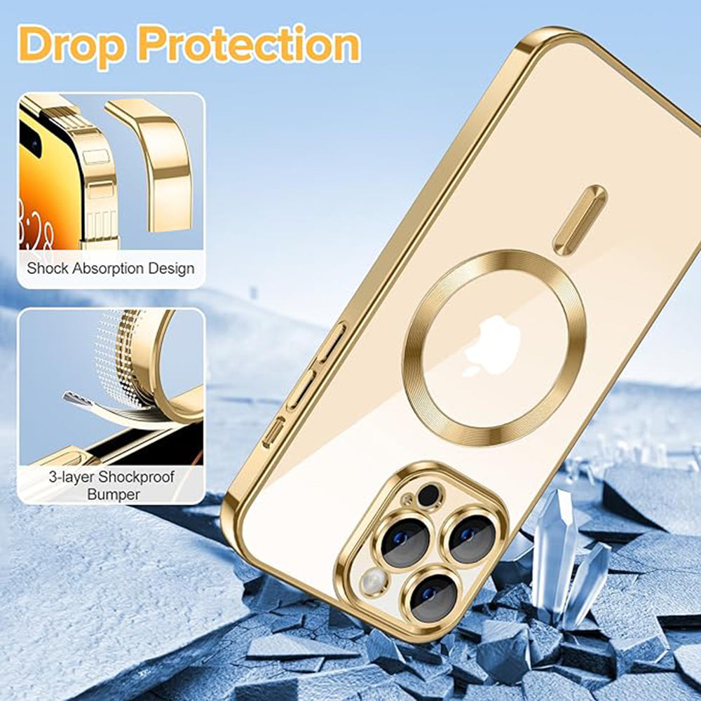 Custodia MagSafe per Apple iPhone 14 Pro Max, Techsuit, Luxury Crystal, Dorata