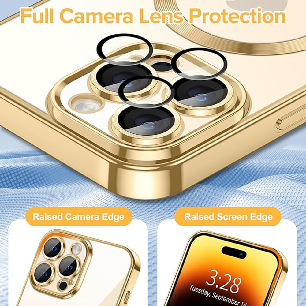 Custodia MagSafe per Apple iPhone 14 Pro Max, Techsuit, Luxury Crystal, Dorata