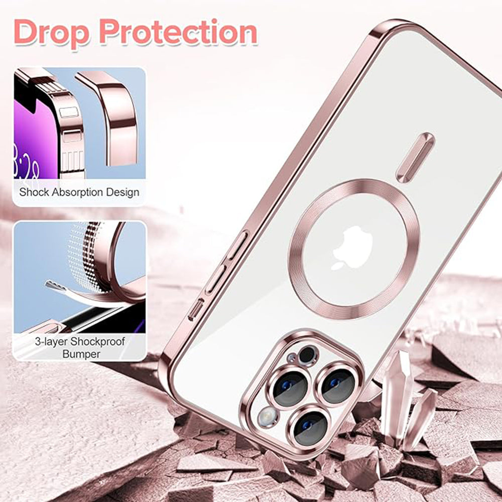 Custodia MagSafe per Apple iPhone 14 Pro Max, Techsuit, Luxury Crystal, Rosa