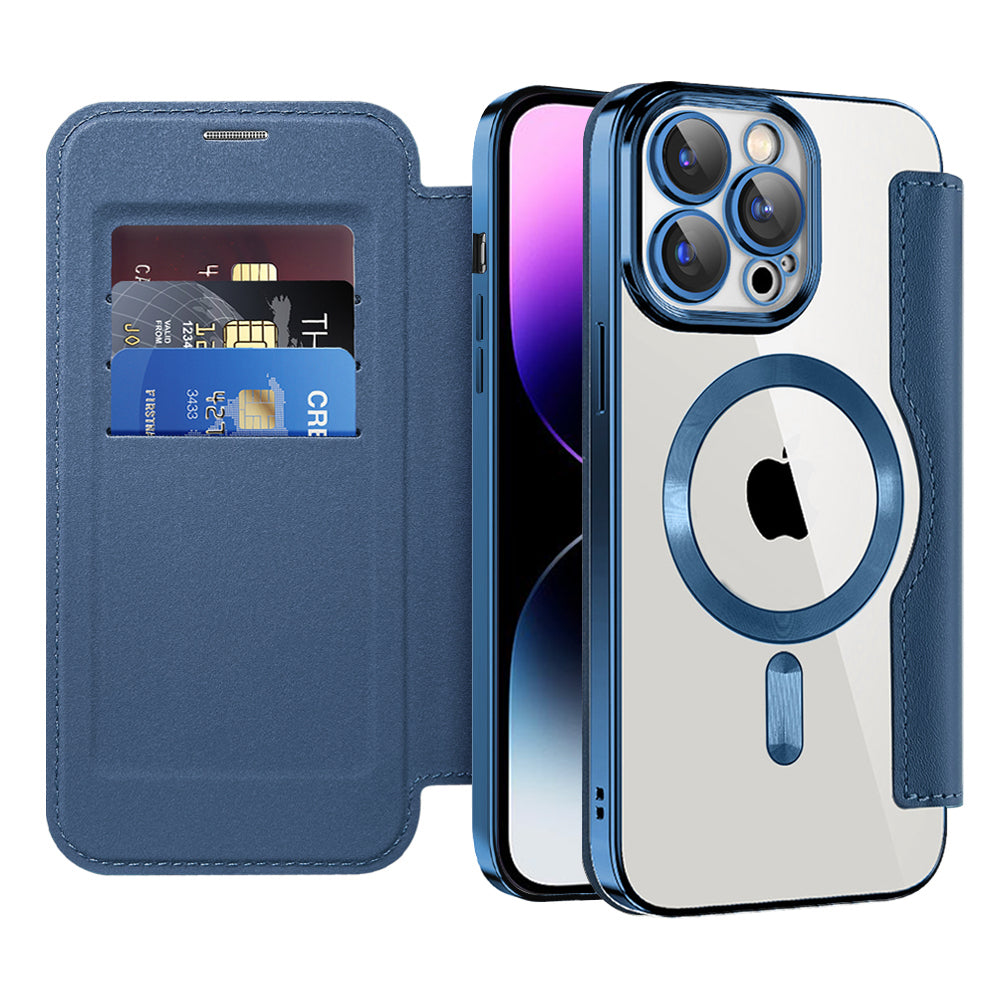 Coque MagSafe pour Apple iPhone 14 Pro Max, Techsuit, SmartMag Book, Bleue