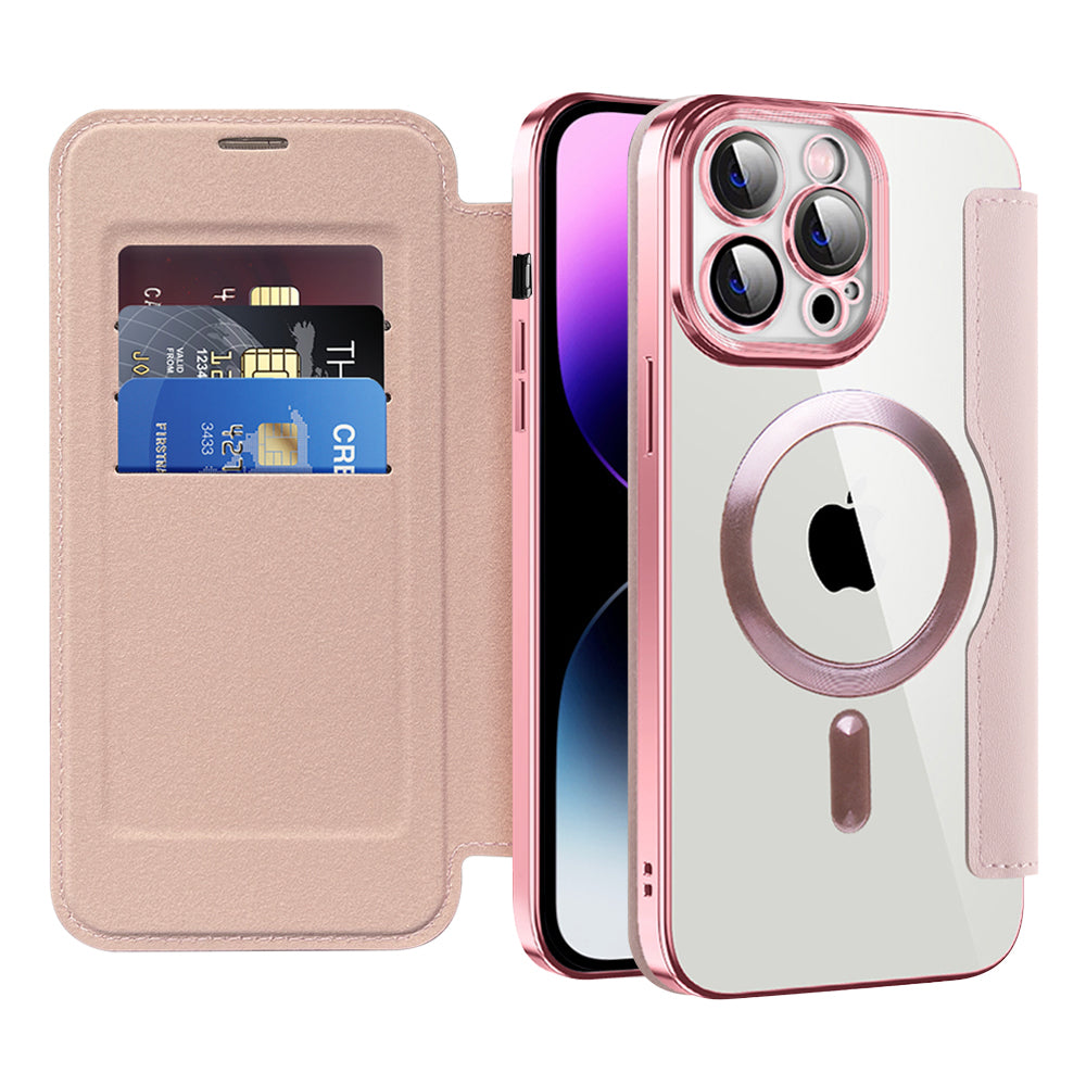 Custodia MagSafe per Apple iPhone 14 Pro Max, Techsuit, SmartMag Book, Rosa