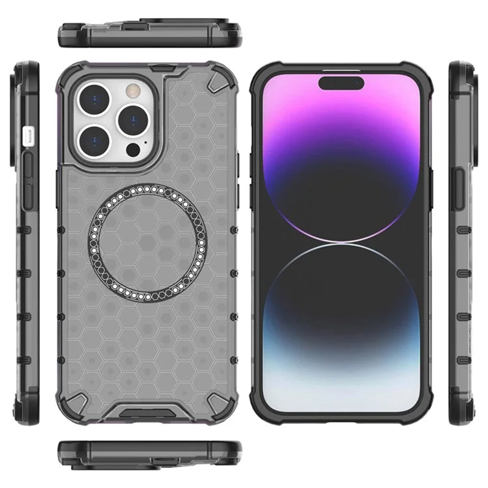 Custodia MagSafe per Apple iPhone 14 Pro, Techsuit, HoneyComb Shield, Bianca