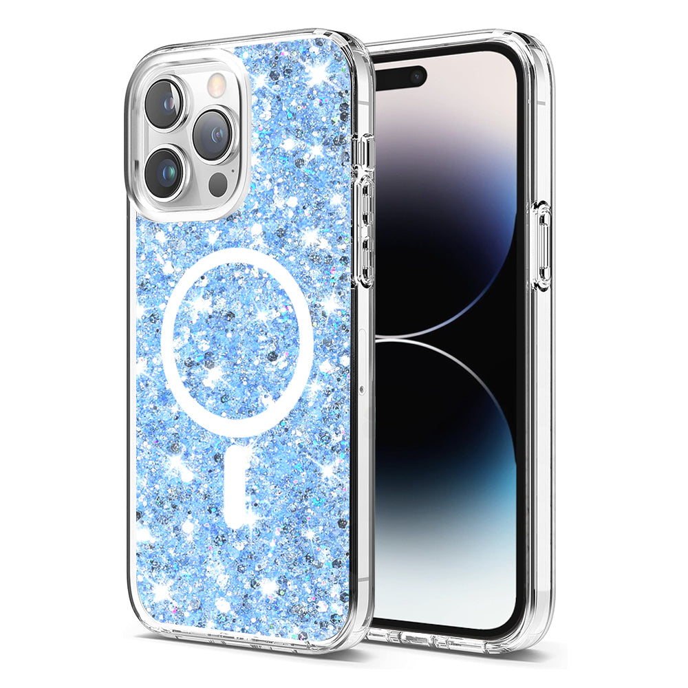 Coque MagSafe pour Apple iPhone 14 Pro, Techsuit, Paillettes Scintillantes, Bleu