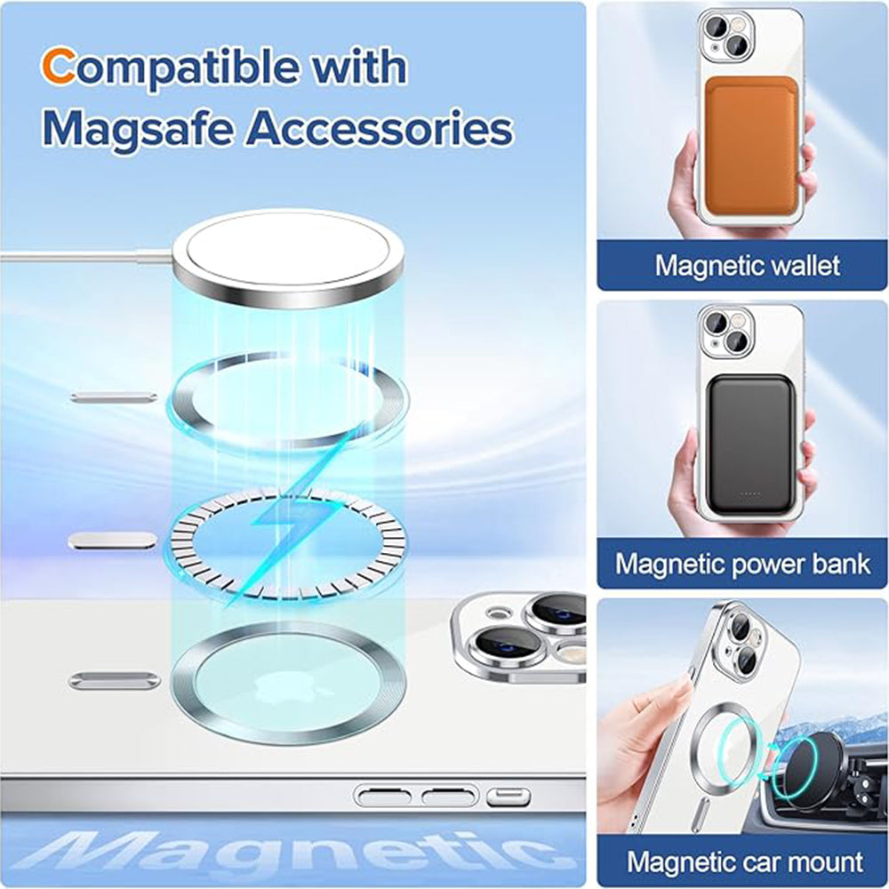 Custodia MagSafe per Apple iPhone 14, Techsuit, Luxury Crystal, Argento