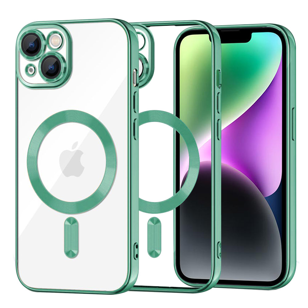 Custodia MagSafe per Apple iPhone 14, Techsuit, Luxury Crystal, Verde Chiaro