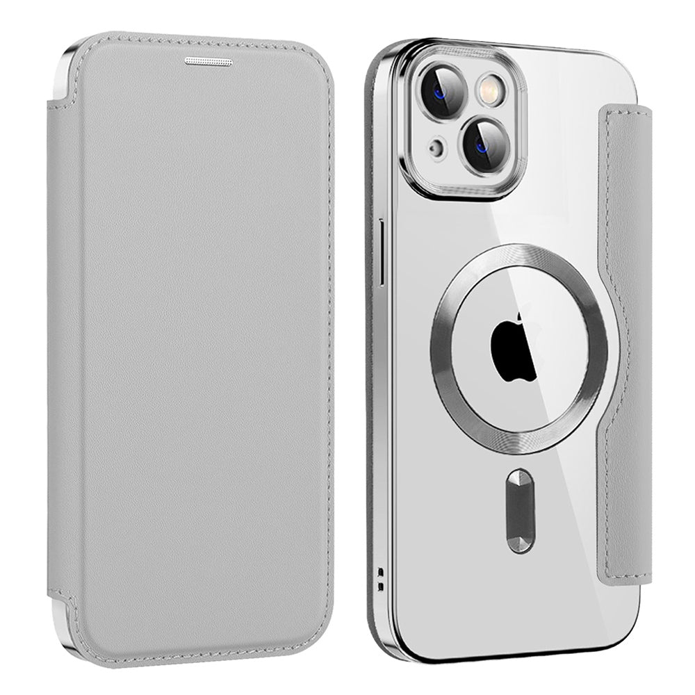 Custodia MagSafe per Apple iPhone 14, Techsuit, SmartMag Book, Grigio