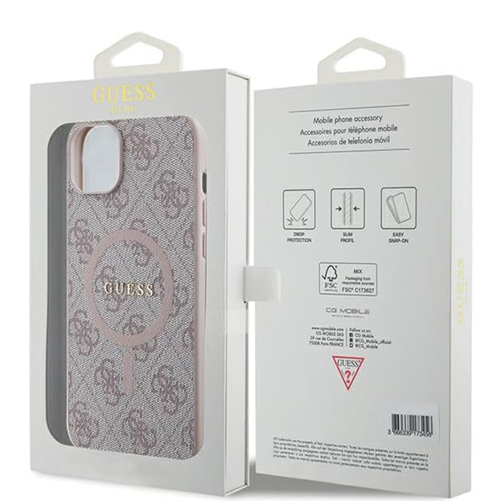 Custodia MagSafe per Apple iPhone 15, Guess, Collezione 4G, Rosa