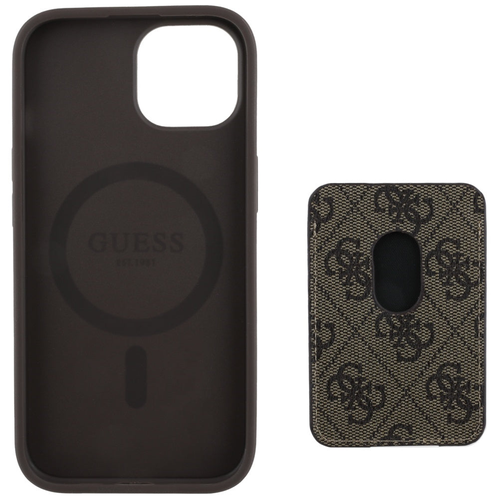 Custodia MagSafe per Apple iPhone 15, Guess, Cardslot 4G Stripes, Marrone