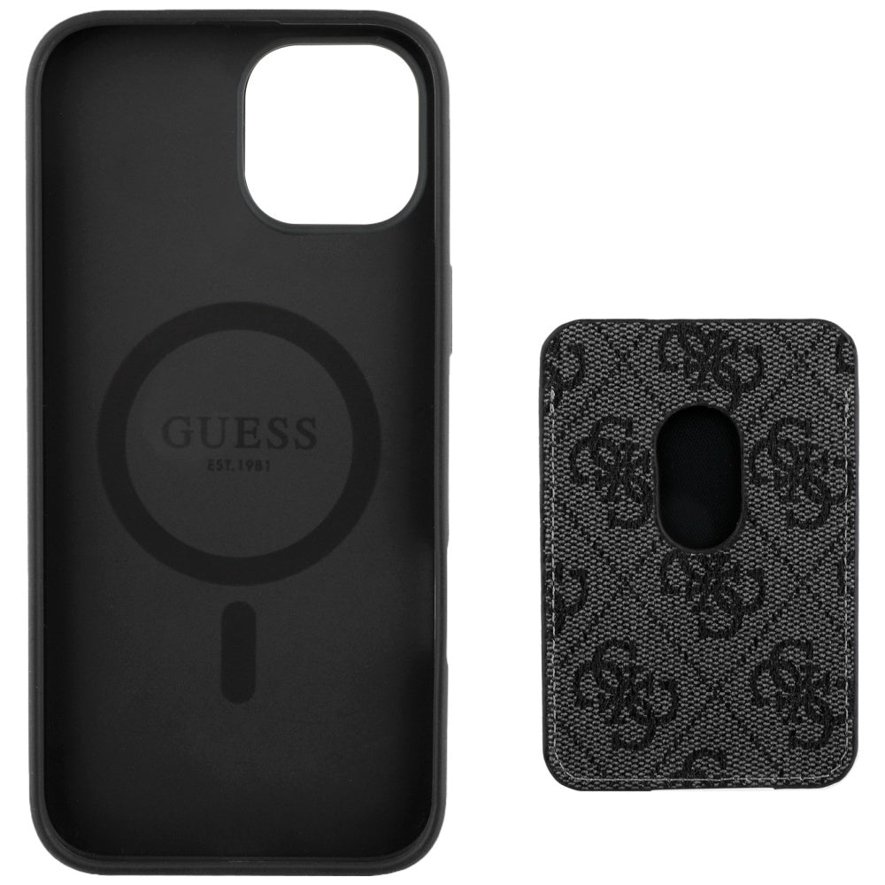 Custodia MagSafe per Apple iPhone 15, Guess, Cardslot 4G Stripes, Nera