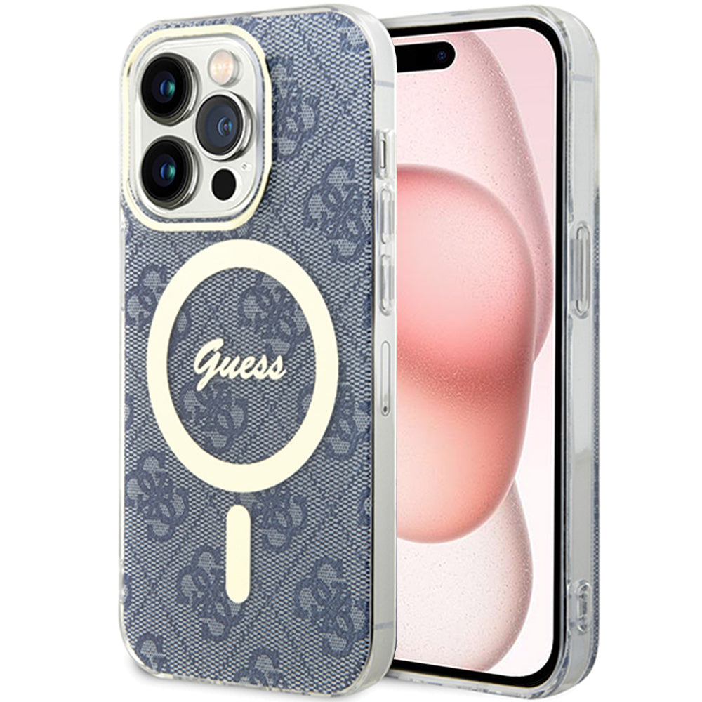 MagSafe Hülle für Apple iPhone 15, Guess, IML 4G, Blau