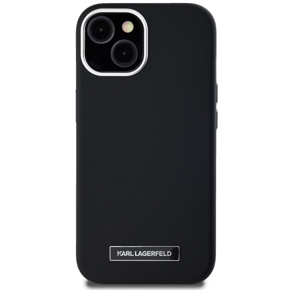 Coque MagSafe pour Apple iPhone 15, Karl Lagerfeld, Plaque Métallique FW, Noire