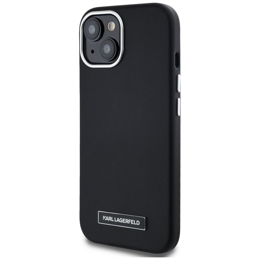Coque MagSafe pour Apple iPhone 15, Karl Lagerfeld, Plaque Métallique FW, Noire
