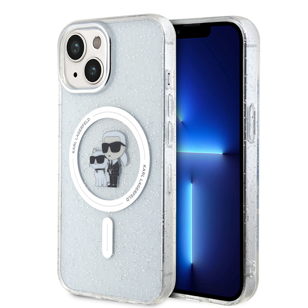 Custodia MagSafe per Apple iPhone 15, Karl Lagerfeld, Glitter, Trasparente