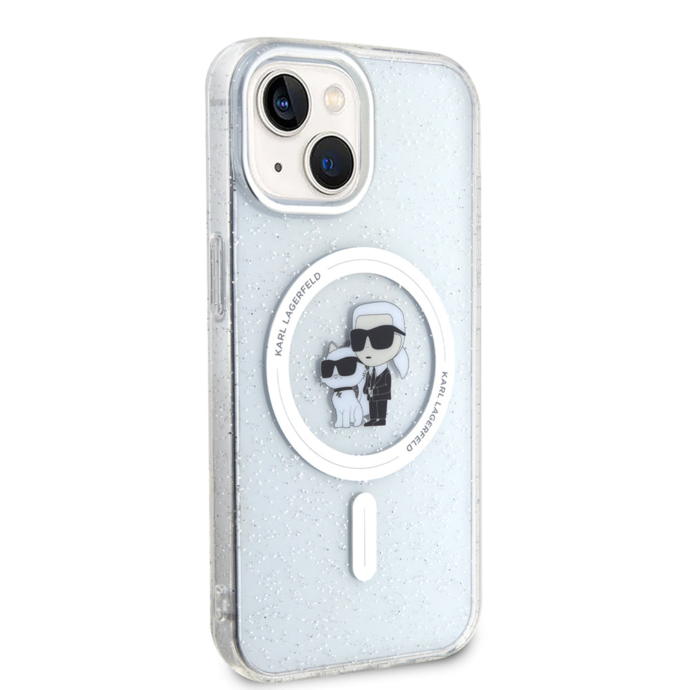 Custodia MagSafe per Apple iPhone 15, Karl Lagerfeld, Glitter, Trasparente