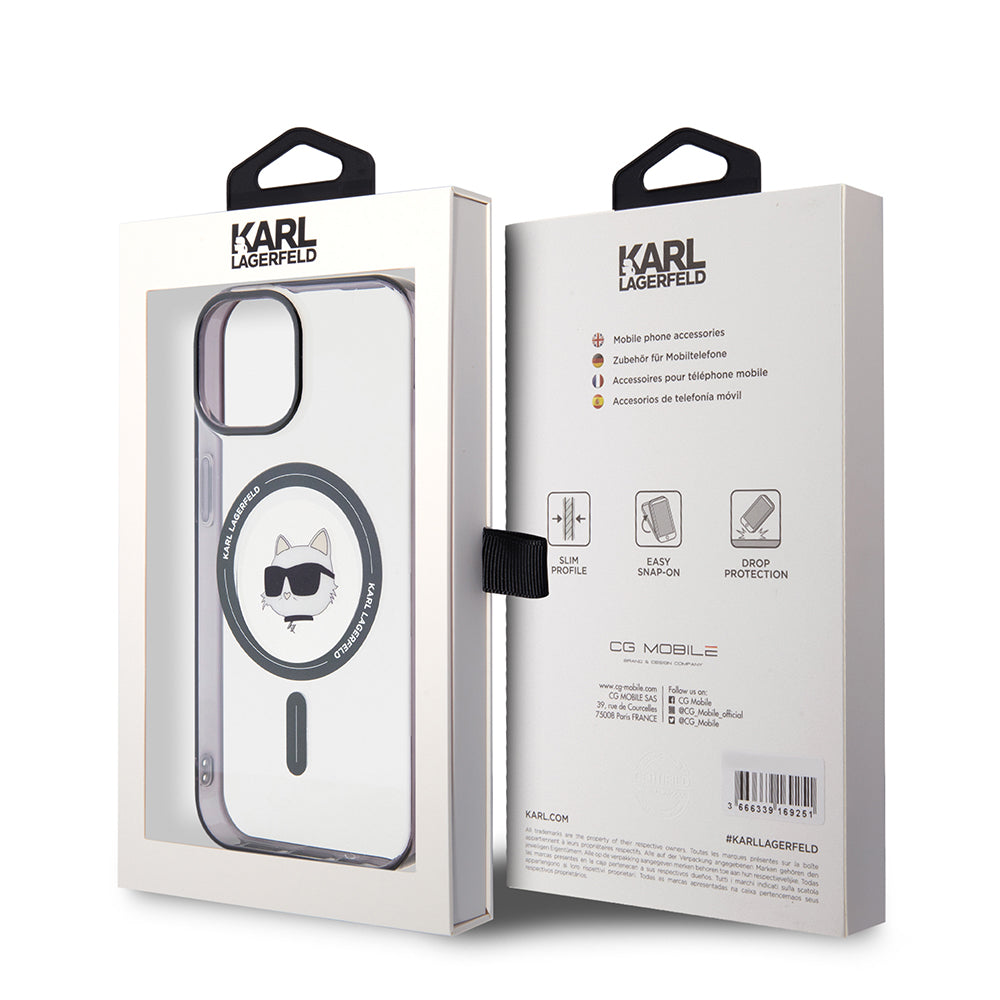 Coque MagSafe pour Apple iPhone 15, Karl Lagerfeld, IML Choupette's Head, Transparente