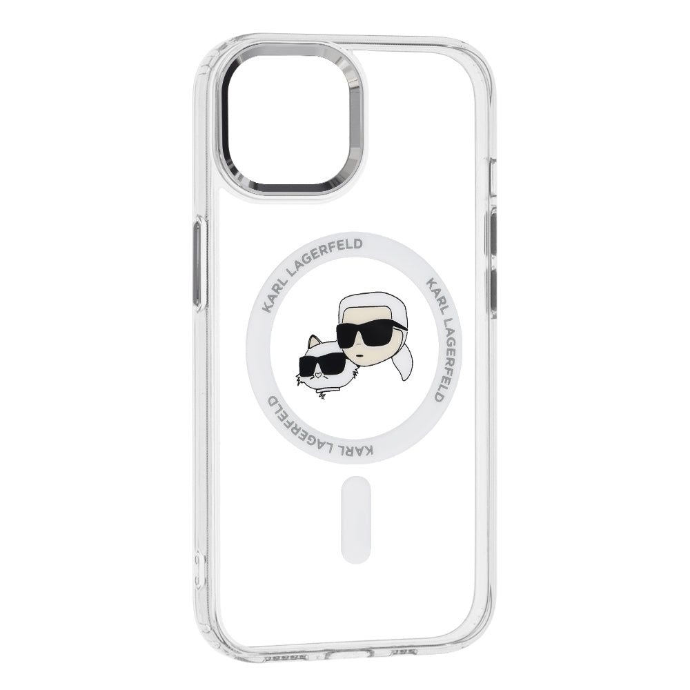Custodia MagSafe per Apple iPhone 15, Karl Lagerfeld, IML Metal Karl & Choupette's Heads, Bianca
