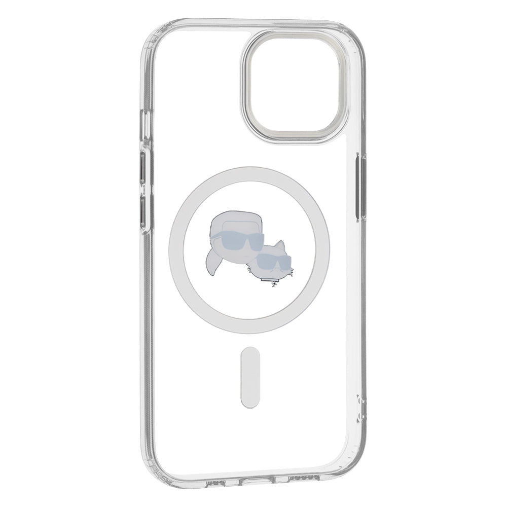 Custodia MagSafe per Apple iPhone 15, Karl Lagerfeld, IML Metal Karl & Choupette's Heads, Bianca
