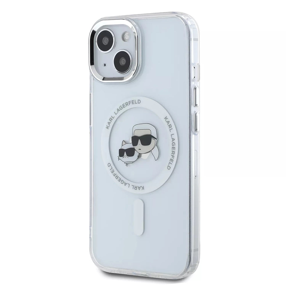 Custodia MagSafe per Apple iPhone 15, Karl Lagerfeld, IML Metal Karl & Choupette's Heads, Bianca