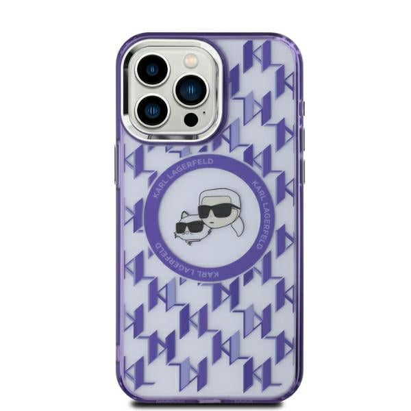 Custodia MagSafe per Apple iPhone 15, Karl Lagerfeld, IML Monogramma Karl & Choupette's Heads, Viola