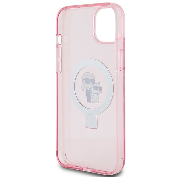 Custodia MagSafe per Apple iPhone 15, Karl Lagerfeld, Ring Stand Karl & Choupette, Rosa