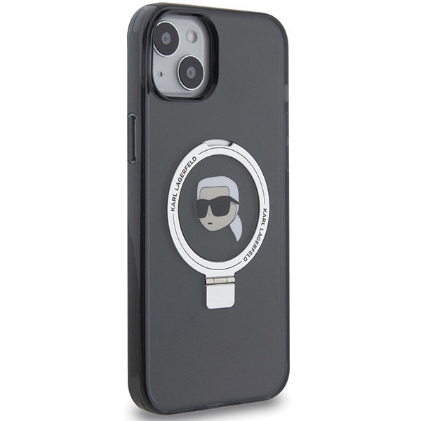 Custodia MagSafe per Apple iPhone 15, Karl Lagerfeld, Ring Stand Karl's Head, Nera