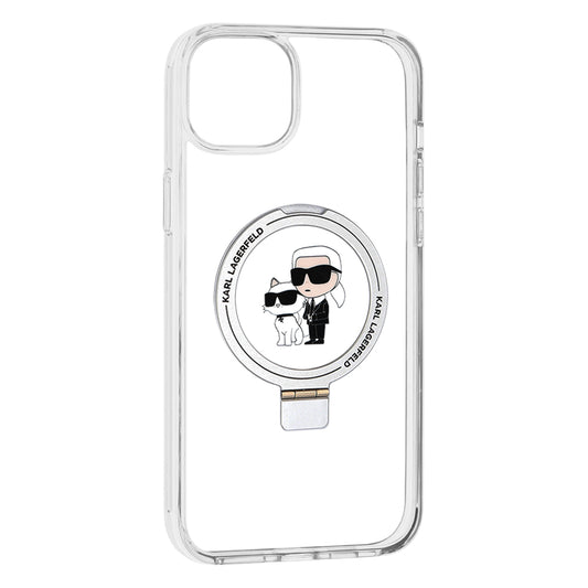 MagSafe Hülle für Apple iPhone 15 Plus, Karl Lagerfeld, Ringstand Karl und Choupette, Weiß