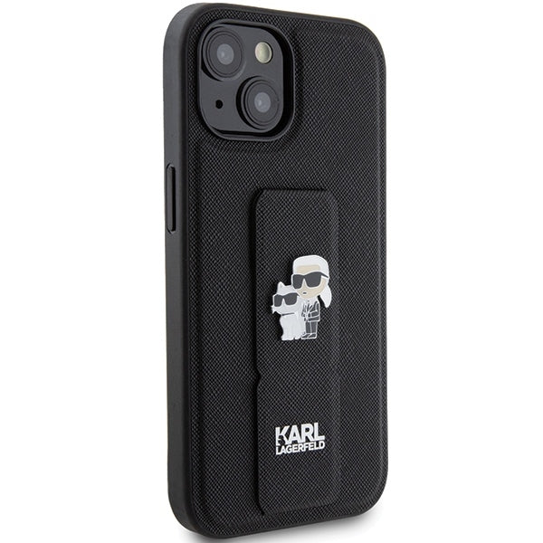 Custodia MagSafe per Apple iPhone 15, Karl Lagerfeld, Saffiano Gripstand Karl & Choupette, Nera