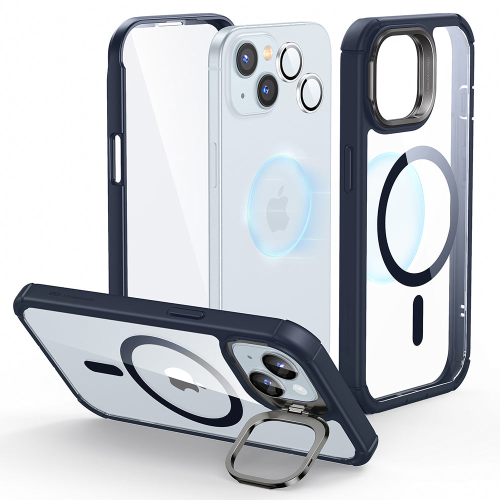 Custodia MagSafe per Apple iPhone 15 Plus, ESR, Armor Tough Kickstand, Blu Navy Trasparente
