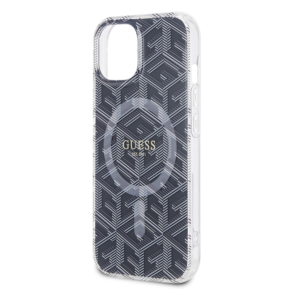 MagSafe Hülle für Apple iPhone 15 Plus, Guess, IML Gcube, Schwarz